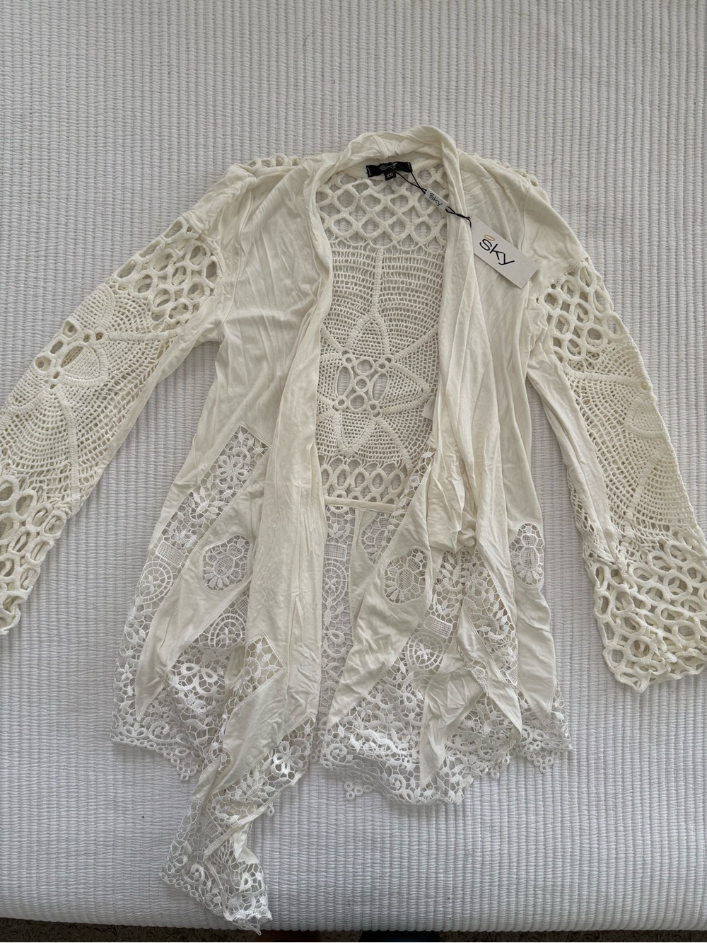 Sky Cream Openwork Crochet Cardigan